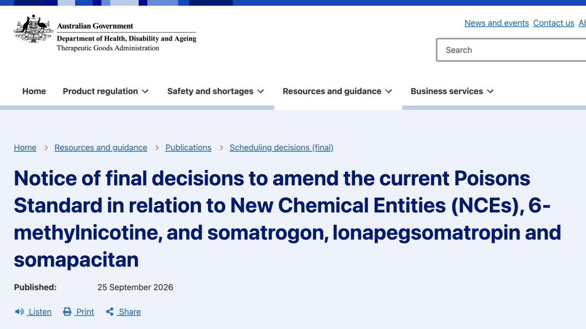 Australia Adds 6-Methylnicotine to Schedule 9 Prohibited Substances, Effective October 1