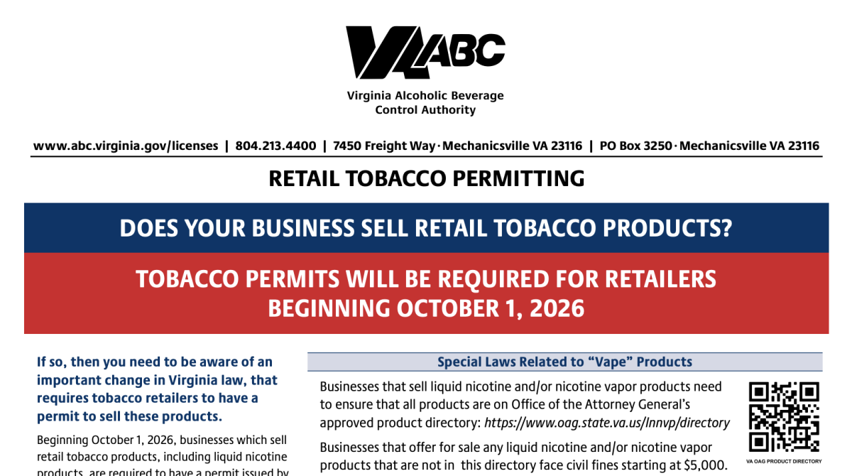 Virginia Tobacco Retail Permit Takes Effect October 1, Covering Vapes as More Than 3,000 Businesses Apply in September