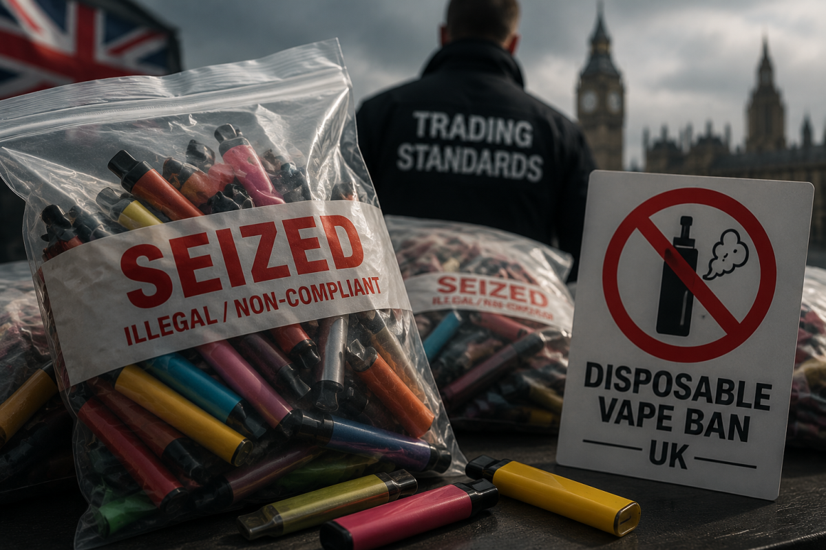 UK Councils Seize More Than 1.3 Million Non-Compliant Vapes One Year After Disposable Ban