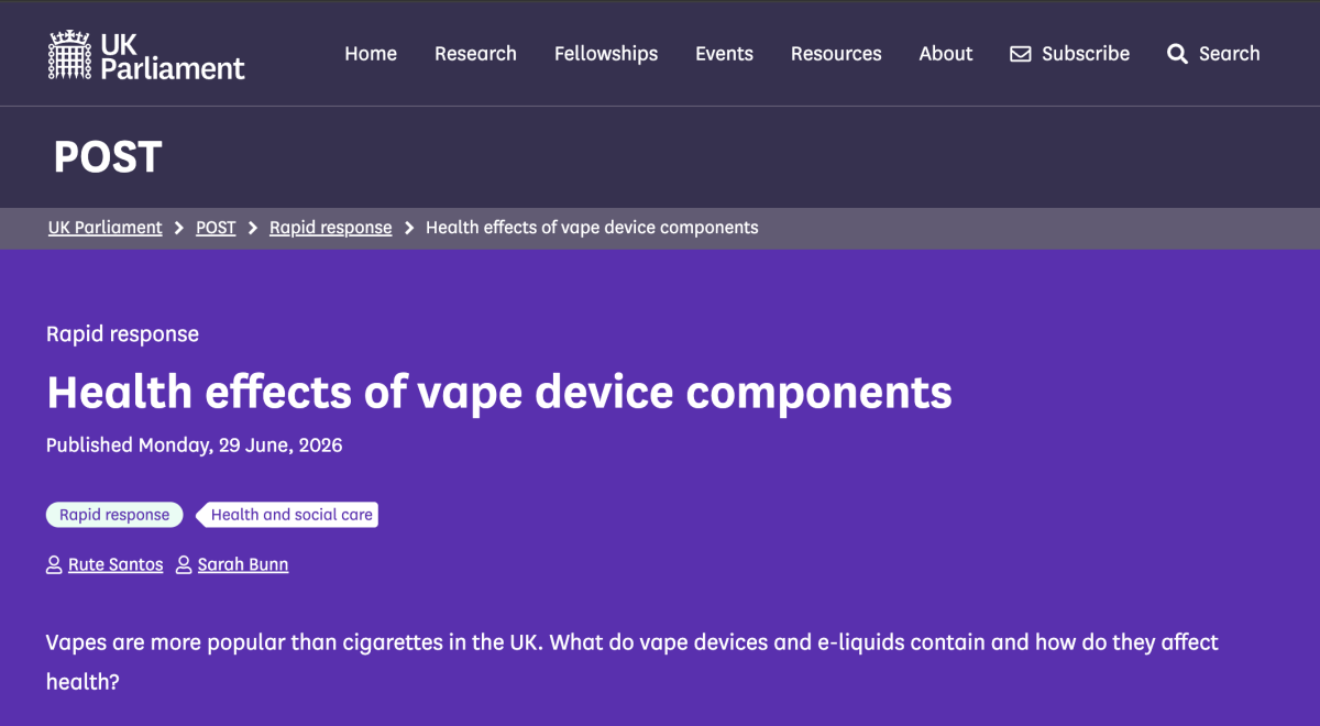 UK Parliament Briefing Puts Vape Hardware Design and Materials in Regulatory Focus