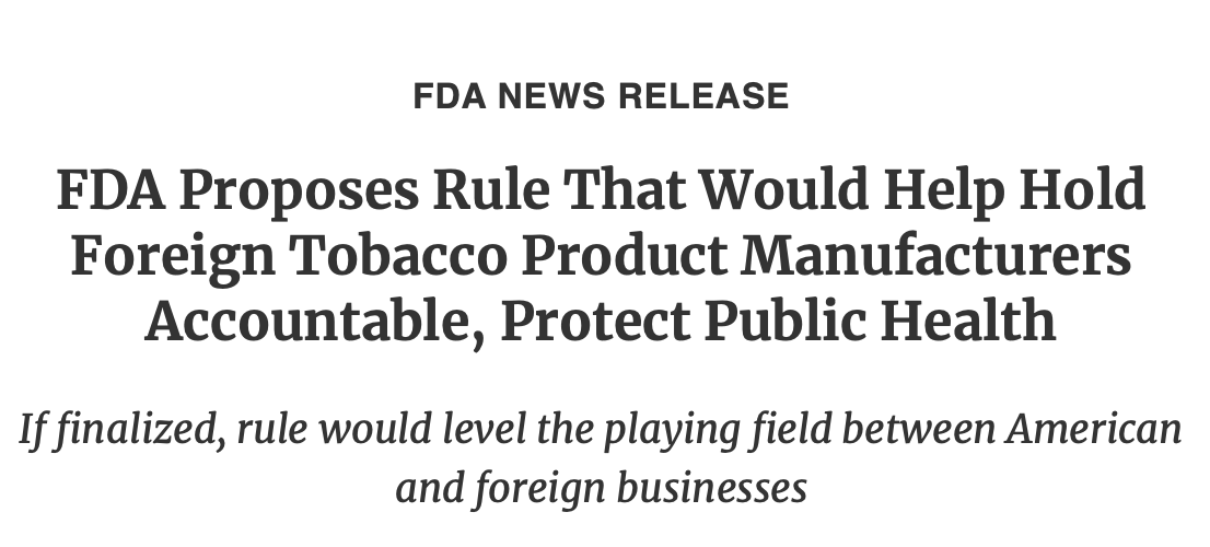 FDA Proposes Foreign Tobacco Factory Registration Rule to Tighten Import Oversight