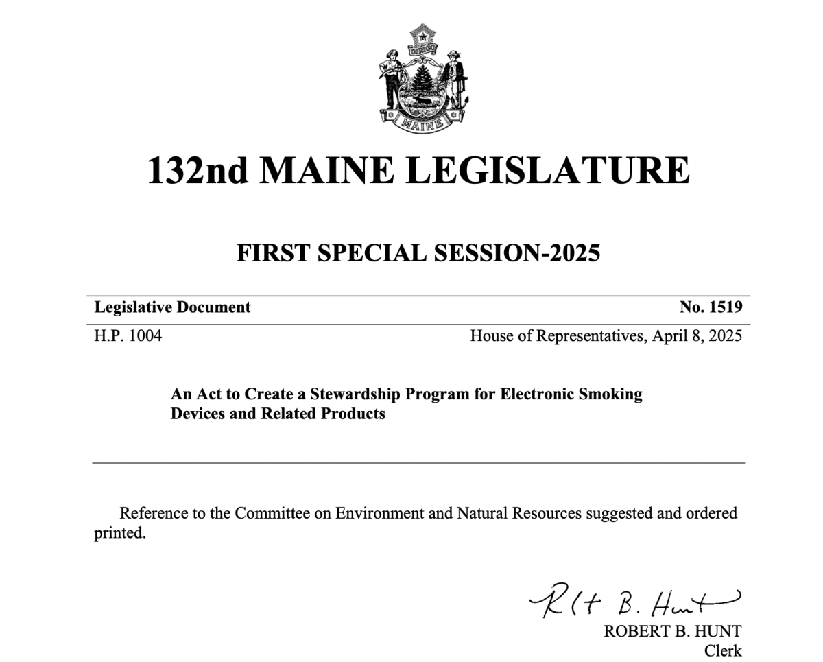 Maine Approves Vape Stewardship Bill Requiring Producers to Manage End-of-Life Devices