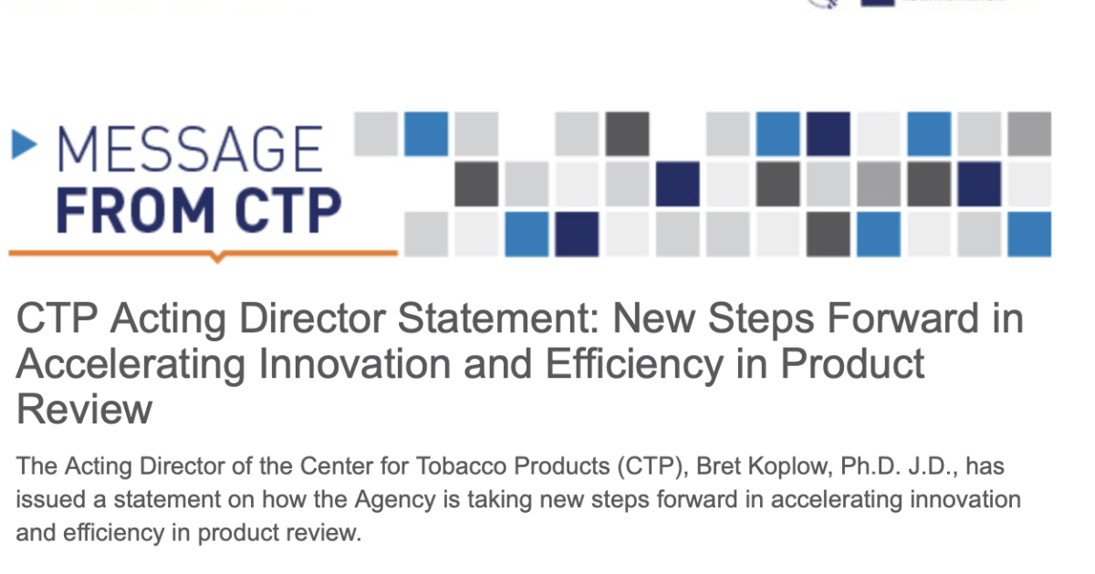 FDA Tobacco Center Pushes Review-Efficiency Statement After Commissioner’s Exit