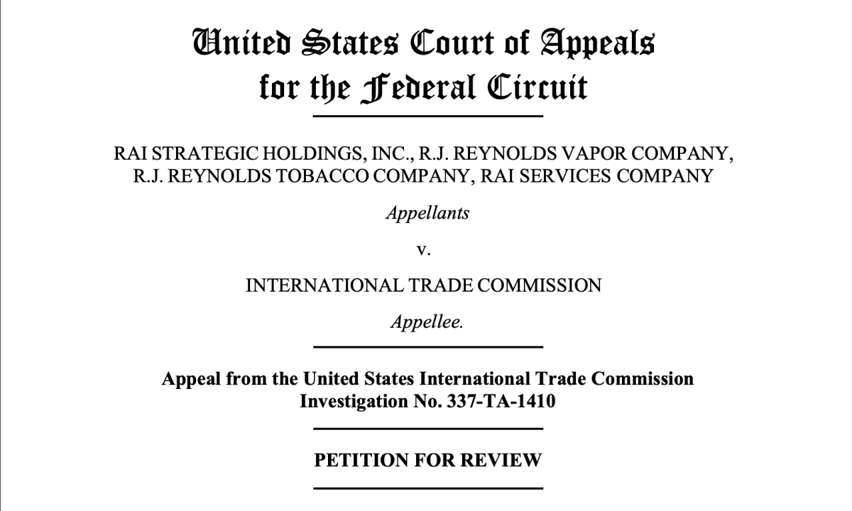 Reynolds Appeals ITC Defeat in Disposable Vape Section 337 Case to U.S. Federal Circuit