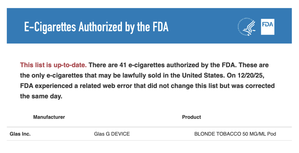 FDA Authorizes Glas Vape but Flavor Hopes Fall Short