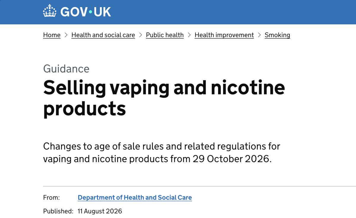 UK Sets Oct. 29 Start for New Vape Retail Rules Covering Age Checks, Giveaways and Discounts