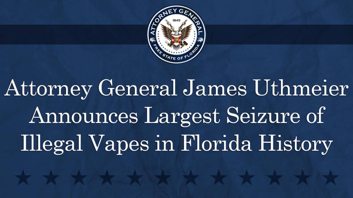 Florida AG announces largest illegal vape seizure in state history, 2,183 contraband devices seized